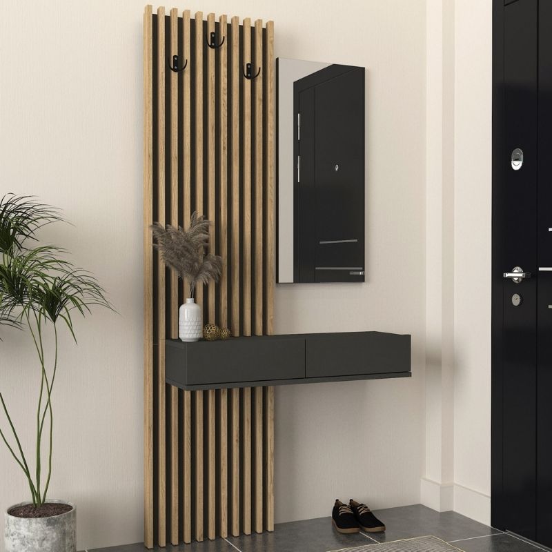 Έπιπλο εισόδου Elois Megapap χρώμα ανθρακί - sepet oak 96,6x26,8x195,5εκ. - Image 2