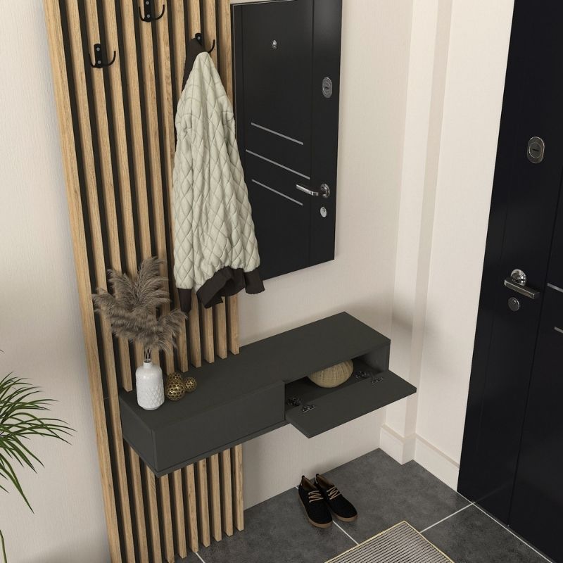 Έπιπλο εισόδου Elois Megapap χρώμα ανθρακί - sepet oak 96,6x26,8x195,5εκ. - Image 3