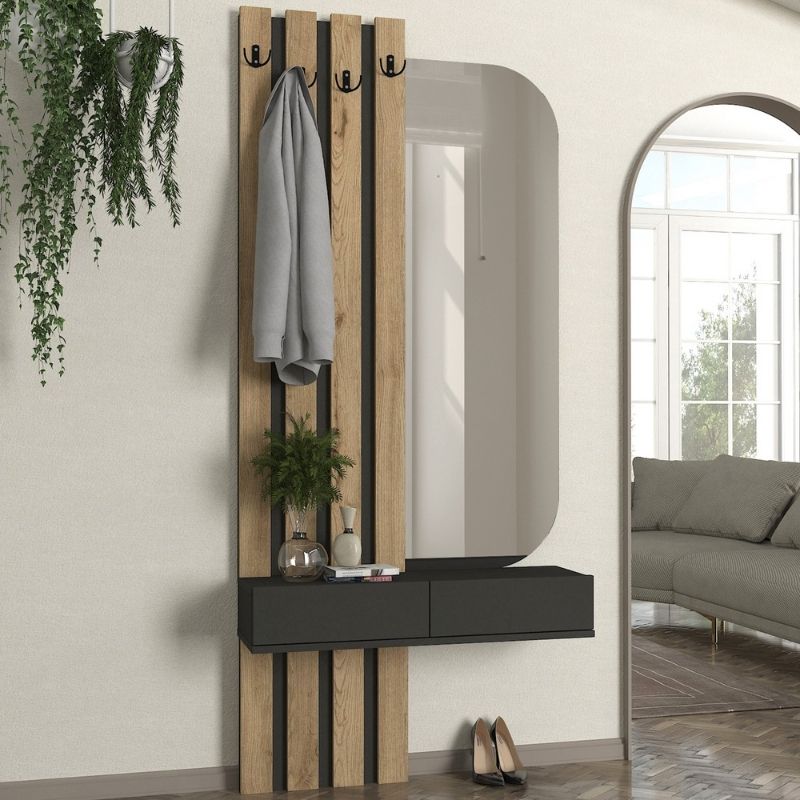 Έπιπλο εισόδου Reyas Megapap χρώμα ανθρακί - sepet oak 90x27x205,6εκ. - Image 2