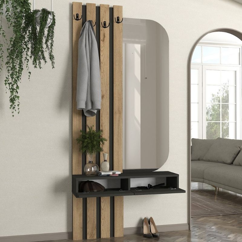 Έπιπλο εισόδου Reyas Megapap χρώμα ανθρακί - sepet oak 90x27x205,6εκ. - Image 3