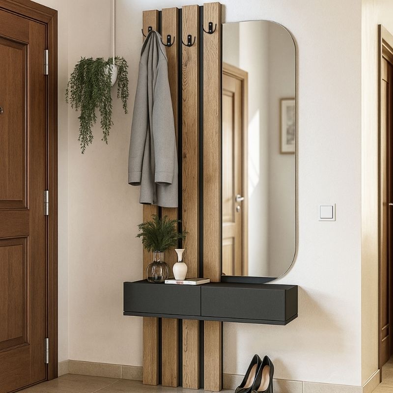 Έπιπλο εισόδου Reyas Megapap χρώμα ανθρακί - sepet oak 90x27x205,6εκ. - Image 4