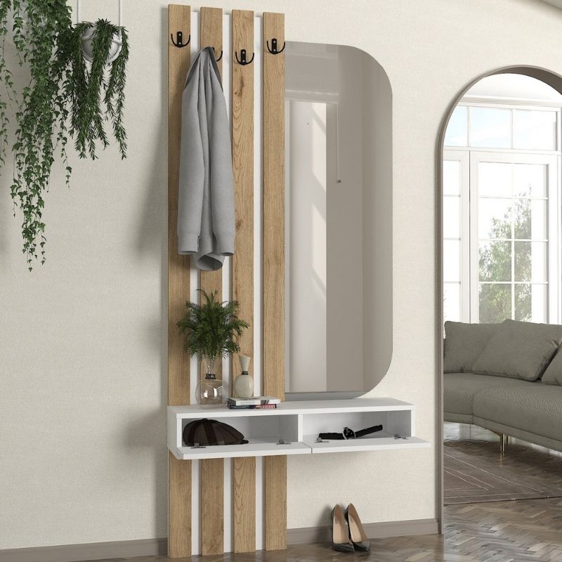 Έπιπλο εισόδου Reyas Megapap χρώμα λευκό - sepet oak 90x27x205,6εκ. - Image 2