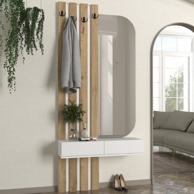 Έπιπλο εισόδου Reyas Megapap χρώμα λευκό - sepet oak 90x27x205,6εκ. - Image 3