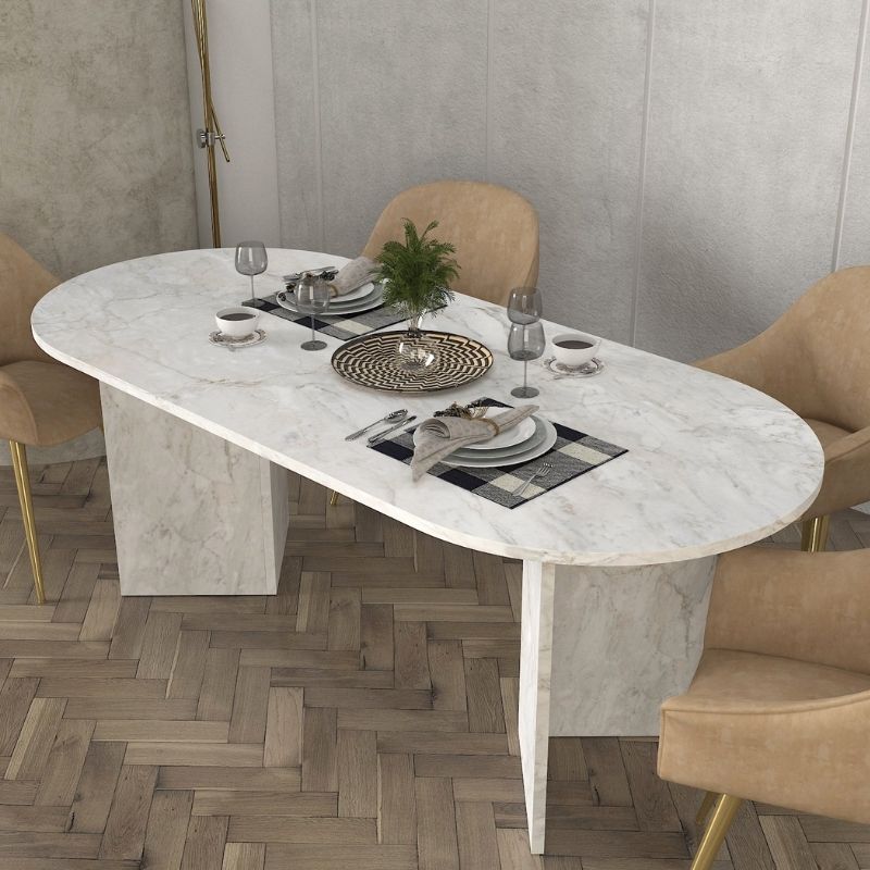 Τραπέζι Cortado Megapap χρώμα λευκό εφέ μαρμάρου 200x90x74εκ. - Image 2