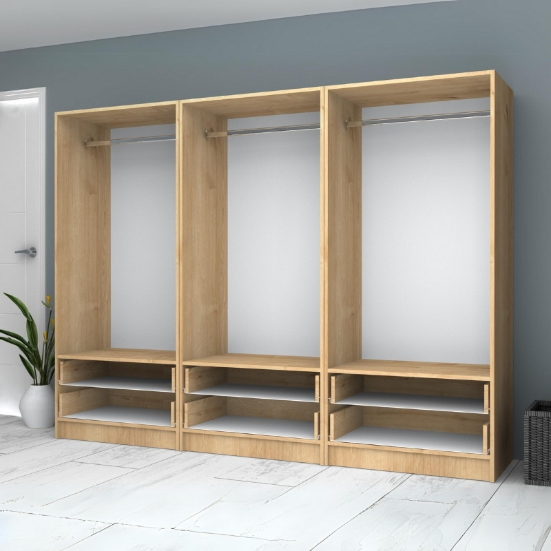 Ντουλάπα ρούχων Ricardo Megapap εξάφυλλη με συρτάρια χρώμα φυσικό οξιάς 240x51,8x181εκ. - Image 2