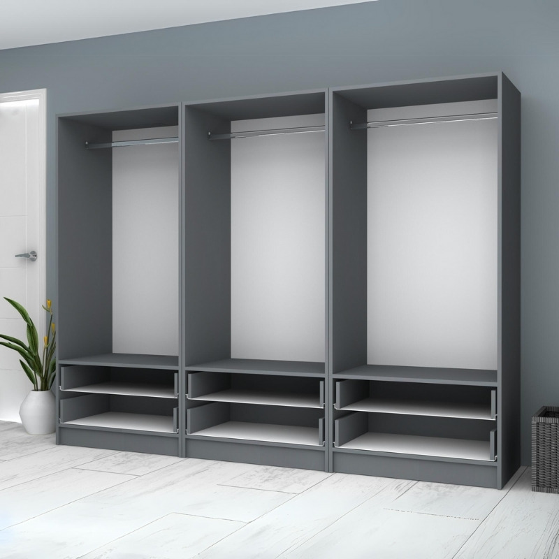 Ντουλάπα ρούχων Ricardo Megapap εξάφυλλη με συρτάρια χρώμα ανθρακί 240x51,8x181εκ. - Image 2