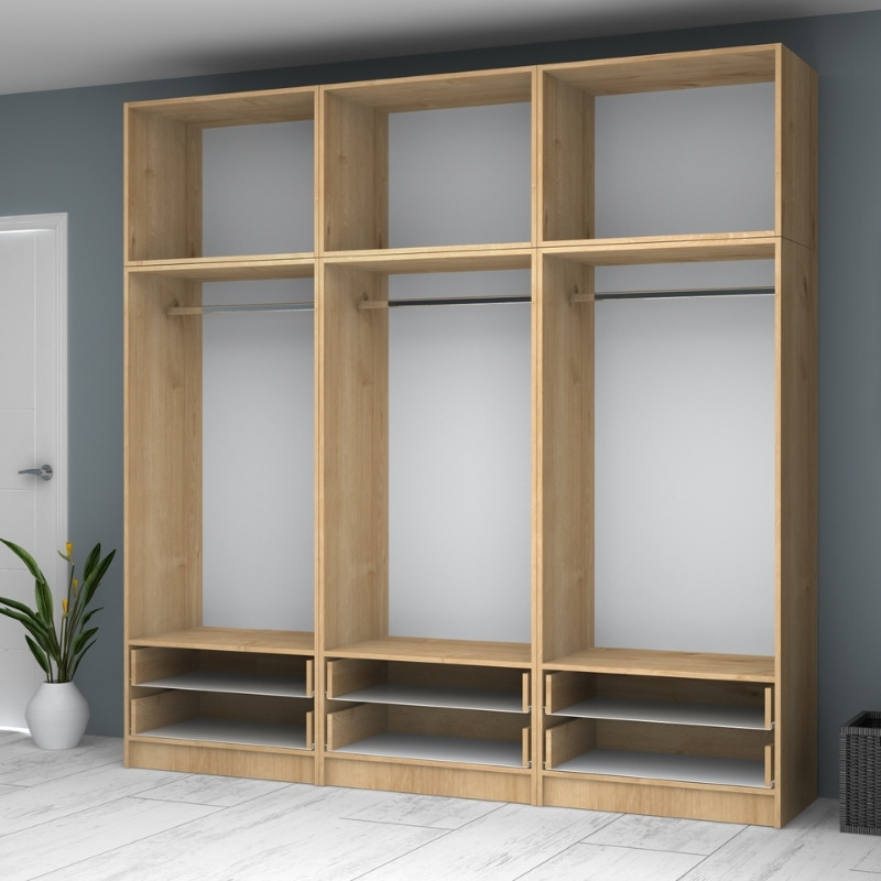 Ντουλάπα ρούχων Ricardo Megapap εξάφυλλη με πατάρι και συρτάρια χρώμα φυσικό οξιάς 240x51,8x240εκ. - Image 2