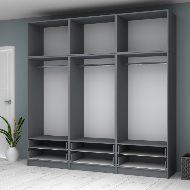 Ντουλάπα ρούχων Ricardo Megapap εξάφυλλη με πατάρι και συρτάρια χρώμα ανθρακί 240x51,8x240εκ. - Image 2