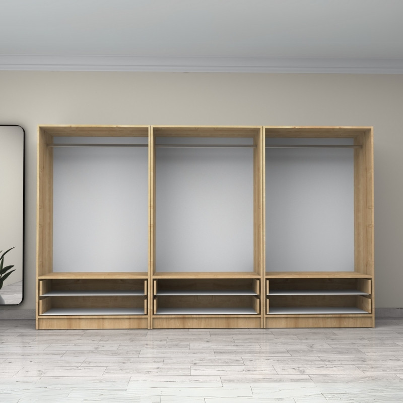 Ντουλάπα ρούχων Victoria Megapap εξάφυλλη με συρτάρια χρώμα φυσικό οξιάς 300x60x181εκ. - Image 2