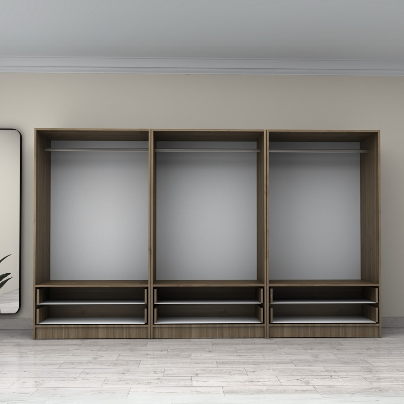 Ντουλάπα ρούχων Victoria Megapap εξάφυλλη με συρτάρια χρώμα καρυδί 300x60x181εκ. - Image 2