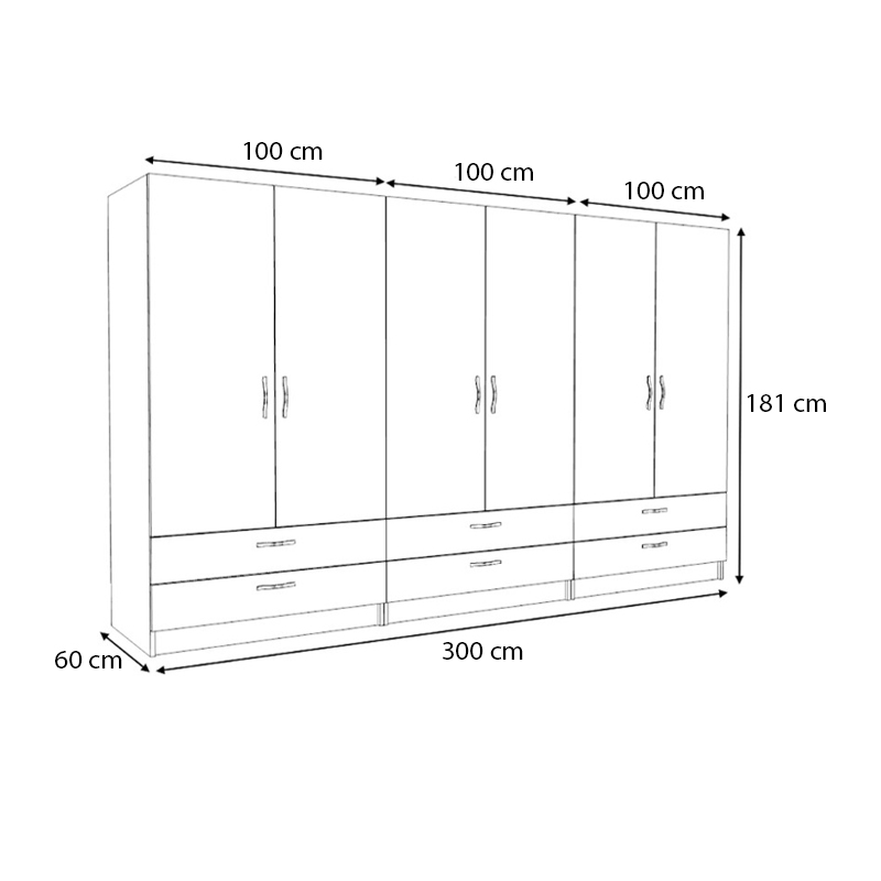 Ντουλάπα ρούχων Victoria Megapap εξάφυλλη με συρτάρια χρώμα καρυδί 300x60x181εκ. - Image 4