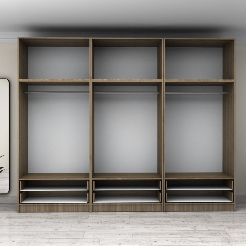 Ντουλάπα ρούχων Victoria Megapap εξάφυλλη με πατάρι και συρτάρια χρώμα καρυδί 300x60x240εκ. - Image 2