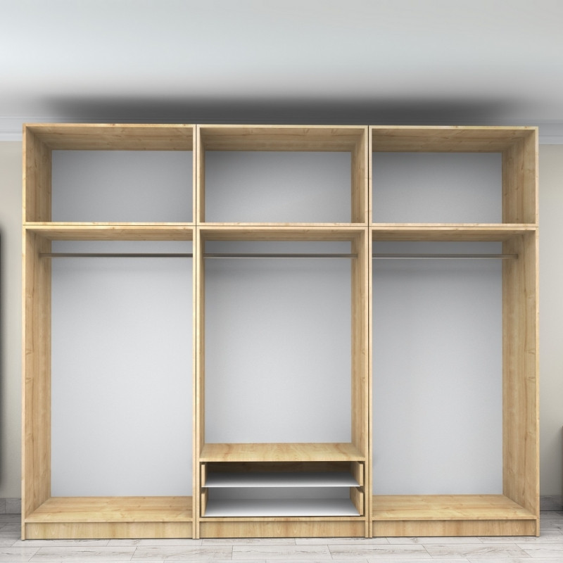 Ντουλάπα ρούχων Victoria Megapap εξάφυλλη με πατάρι και συρτάρια χρώμα φυσικό οξιάς 300x60x240εκ. - Image 2