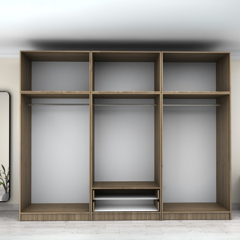 Ντουλάπα ρούχων Victoria Megapap εξάφυλλη με πατάρι και συρτάρια χρώμα καρυδί 300x60x240εκ. - Image 2