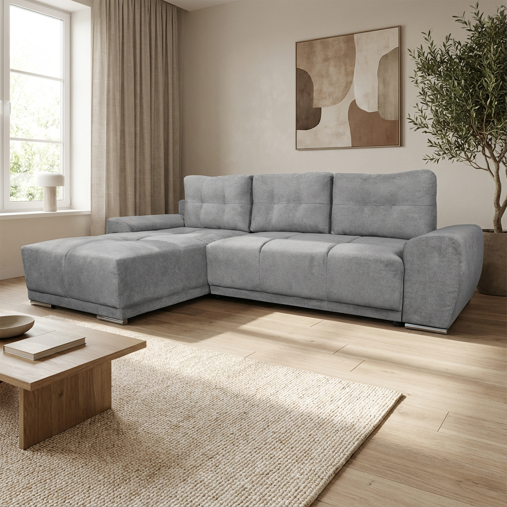 Havana-M Γωνιακός καναπές κρεβάτι με αποθηκευτικό χώρο 270x181x89εκ. Γκρι Ανοιχτό Αριστερή Γωνία