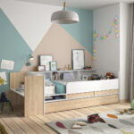 Ewen Κρεβάτι πολυμορφικό μετατρεπόμενο 244/259x110x79εκ. ( για στρώμα 90x140/200εκ. )  με αποθηκευτικούς χώρους και γραφείο Blond Oak / Λευκό