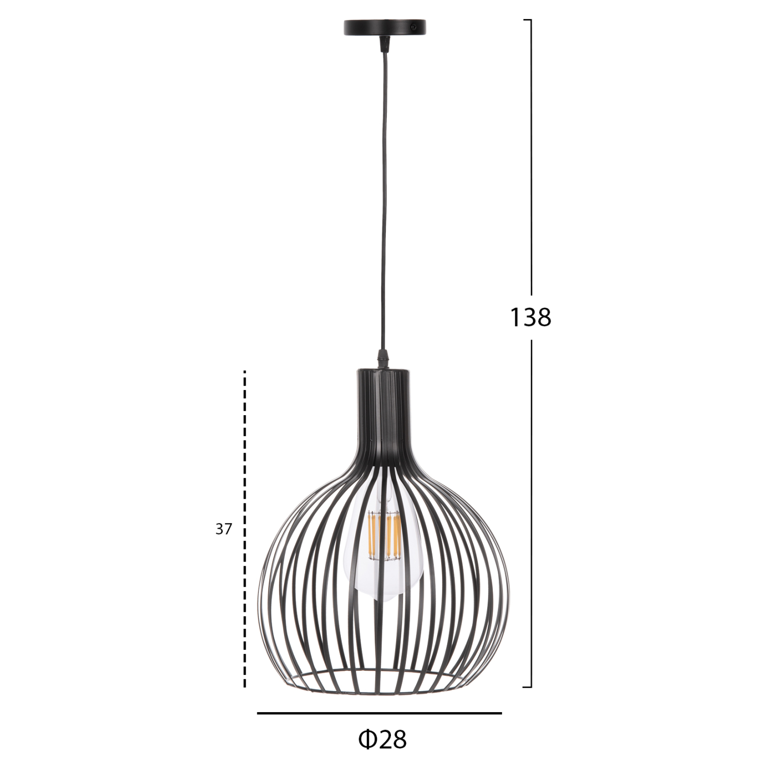 ΦΩΤΙΣΤΙΚΟ ΟΡΟΦΗΣ ΚΡΕΜΑΣΤΟ HM4164 ΜΑΥΡΟ ΜΕΤΑΛΛΙΚΟ ΚΑΠΕΛΟ Φ28x138Υεκ. - Image 2