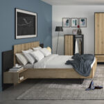 Mimizan Κρεβάτι με δύο κρεμαστά κομοδίνα  255x206εκ. ( για στρώμα 160x200εκ. ) Helvezia Oak / Black