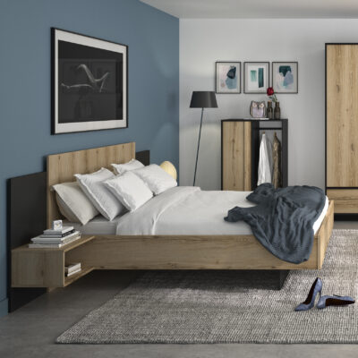 Mimizan Κρεβάτι με δύο κρεμαστά κομοδίνα  255x206εκ. ( για στρώμα 160x200εκ. ) Helvezia Oak / Black