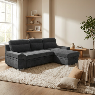 Morel Γωνιακός καναπές κρεβάτι με αποθηκευτικό χώρο 262x159x92εκ. Γκρι σκούρο με αναστρέψιμη γωνία