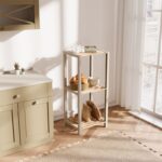 Ραφιέρα δαπέδου - Κομοδίνο ξύλινο - πλαστικό χρώμα φυσικό - μπεζ 37x29x79εκ.