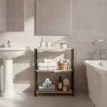 Ραφιέρα δαπέδου - Τραπεζάκι βοηθητικό ξύλινο - πλαστικό χρώμα φυσικό - μαύρο 65x29x78εκ.