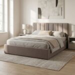 Κρεβάτι Renata Megapap υφασμάτινο με αποθηκευτικό χώρο χρώμα μπεζ 160x200εκ.