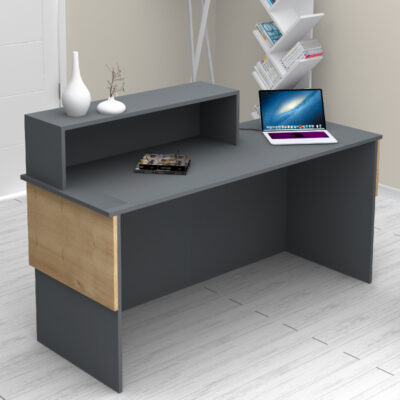 Γραφείο υποδοχής - reception Dustin Megapap χρώμα ανθρακί - φυσικό οξιάς 160x60x101,8εκ.