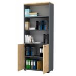 Βιβλιοθήκη γραφείου επαγγελματική Venturo Megapap χρώμα ανθρακί - φυσικό οξιάς 80x40x200εκ.