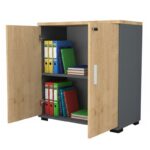 Ντουλάπι γραφείου με κλειδαριά επαγγελματικό Venturo Megapap χρώμα ανθρακί - φυσικό οξιάς 80x40x80εκ.