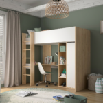 Matis πολυμορφικό υπερυψωμένο κρεβάτι με σκάλα, γραφείο , βιβλιοθήκη & ντουλάπα 204x112x182εκ. Natural Chestnut / Λευκό