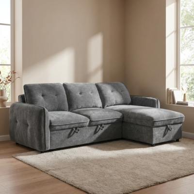 Marlon γωνιακός καναπές κρεβάτι με αποθηκευτικό χώρο 232x157x90εκ. Γκρι Σκούρο με αναστρέψιμη γωνία