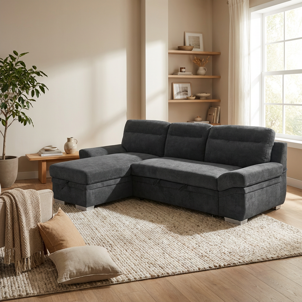 Morel Γωνιακός καναπές κρεβάτι με αποθηκευτικό χώρο 262x159x92εκ. Γκρι σκούρο με αναστρέψιμη γωνία - Image 2