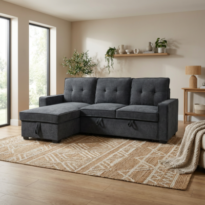 Tiago Γωνιακός καναπές κρεβάτι με αποθηκευτικό χώρο 222x150x94εκ. Γκρι σκούρο με αναστρέψιμη γωνία
