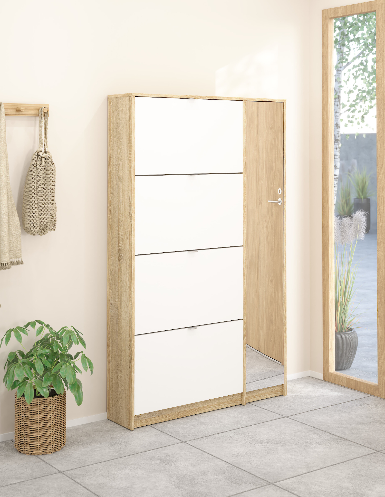 Shoes παπουτσοθήκη με 4 πτυσσόμενες πόρτες και 1 ντουλάπι με καθρέφτη  ( έως 24 ζευγάρια παπούτσια )  98