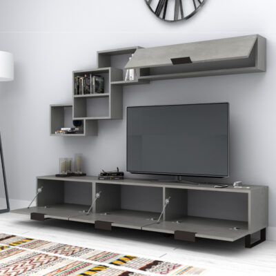 Σύνθεση τηλεόρασης Heydar Megapap χρώμα γκρι σκυροδέματος 210x35x40εκ.