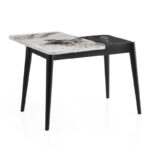 Τραπέζι Dolunay Megapap επεκτεινόμενο χρώμα λευκό εφέ μαρμάρου - μαύρο 100x60(120x100)x79,5εκ.