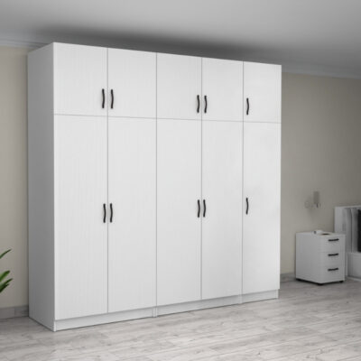 Ντουλάπα ρούχων Victoria Megapap πεντάφυλλη με πατάρι χρώμα λευκό 250x60x240εκ.