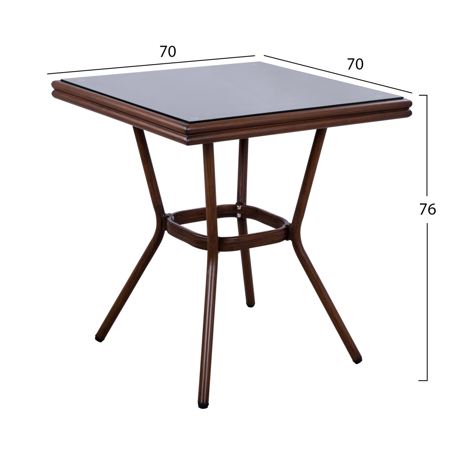 ΤΡΑΠΕΖΙ ΑΛΟΥΜΙΝΙΟΥ HARLOW 70X70X76Υ ΜΕ ΟΨΗ BAMBOO HM5568.03 ΚΑΦΕ ΜΕ ΓΥΑΛΙ - Image 2