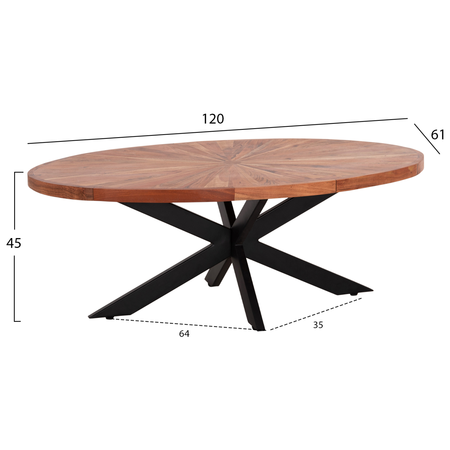 ΤΡΑΠΕΖΙ ΣΑΛΟΝΙΟΥ ΟΒΑΛ MONTANA SUPERIOR HM9906 ΞΥΛΟ ΑΚΑΚΙΑΣ-ΜΕΤΑΛΛΟ 120x61x45Υεκ. - Image 2