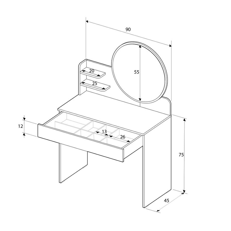 Τουαλέτα με καθρέπτη Dior Megapap χρώμα λευκό 90x45x138εκ. - Image 4