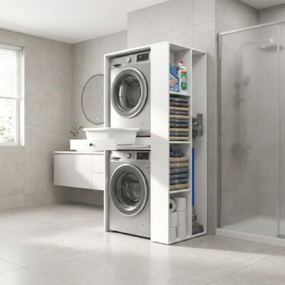 Έπιπλο πλυντηρίου - στεγνωτηρίου Bace Megapap χρώμα λευκό 90x60x187εκ.