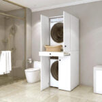 Έπιπλο πλυντηρίου - στεγνωτηρίου Kindi Megapap χρώμα λευκό 70x60x187εκ.