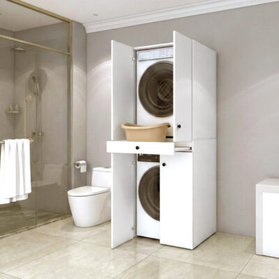 Έπιπλο πλυντηρίου - στεγνωτηρίου Kindi Megapap χρώμα λευκό 70x60x187εκ.