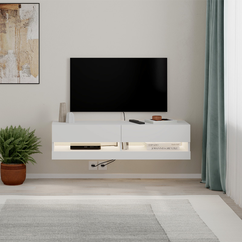 Έπιπλο τηλεόρασης επιτοίχιο Moon Megapap με LED χρώμα λευκό 120x33,8x30εκ. - Image 2