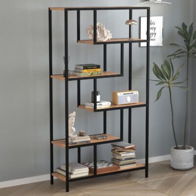 Βιβλιοθήκη Larissa Megapap χρώμα μαύρο - pine oak 90x30x159εκ.