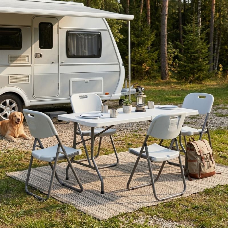 Τραπέζι catering - συνεδρίου Capri Megapap πτυσσόμενο - βαλίτσα χρώμα λευκό του πάγου 152x70x74εκ. - Image 2