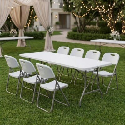 Τραπέζι catering - συνεδρίου Capri Megapap πτυσσόμενο - βαλίτσα χρώμα λευκό του πάγου 240x76x74εκ.