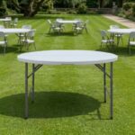 Τραπέζι catering - συνεδρίου Capri Megapap πτυσσόμενο – βαλίτσα στρογγυλό χρώμα λευκό του πάγου Ø152x74εκ.