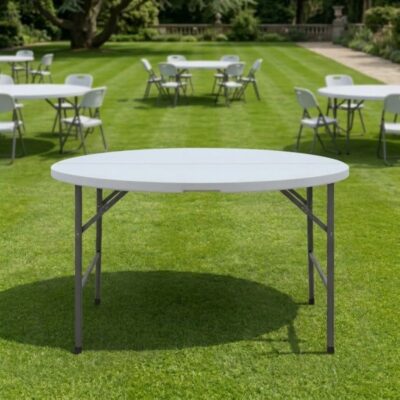 Τραπέζι catering - συνεδρίου Capri Megapap πτυσσόμενο – βαλίτσα στρογγυλό χρώμα λευκό του πάγου Ø152x74εκ.